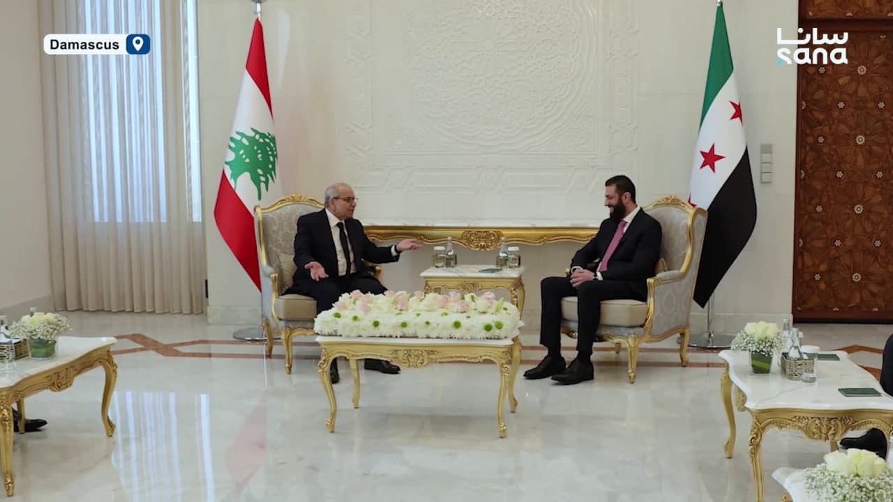President al-Sharaa receives Lebanese delegation, headed by PM Nawaf Salam, in Damascus