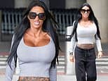 Katie Price lands back in the UK despite claiming she was stranded in Dubai... as star conceals 'botched procedures' she underwent with husband Lee Andrews