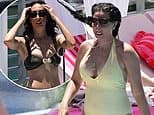 Stacey Solomon makes a splash with sister Jemma as the pair show off their figures in swimwear while larking around poolside during influencer-packed Miami getaway