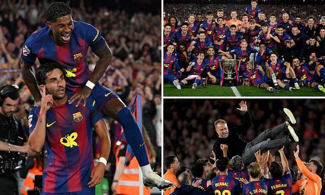 Barcelona WIN LaLiga after beating arch-rivals Real Madrid to cap disastrous week for Los Blancos - as Marcus Rashford scores screamer before emotional Hansi Flick pays tribute to his 'fantastic' team after his father passed away