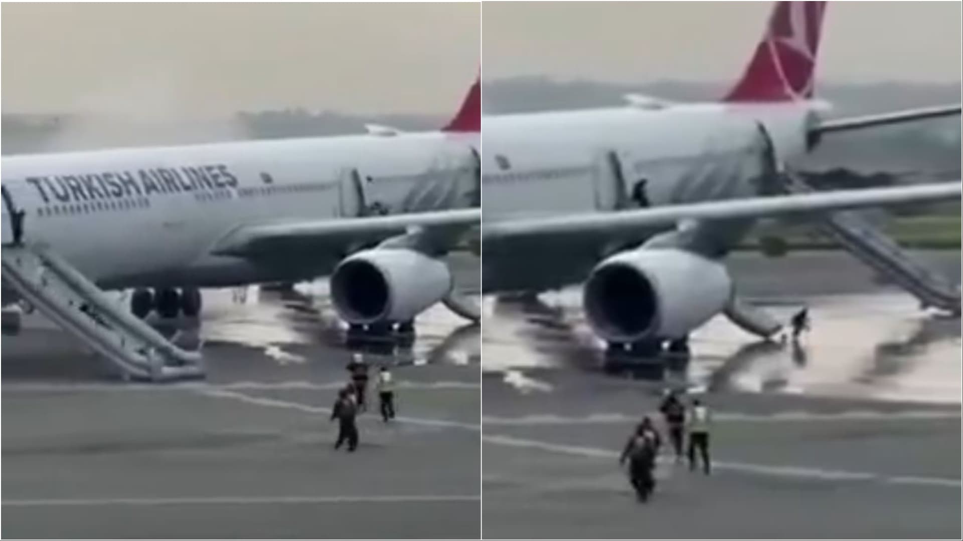 Video: Turkish Airlines plane tyre catches fire, passengers escape via emergency doors