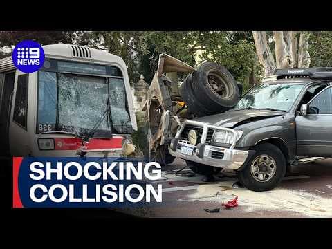 Truck splits in half in collision with train | 9 News Australia