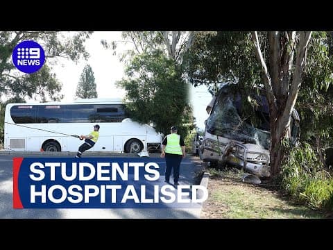 Five students rushed to hospital after school bus crash | 9 News Australia