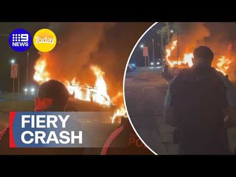 Man pulled from burning car after Sydney rampage | 9 News Australia