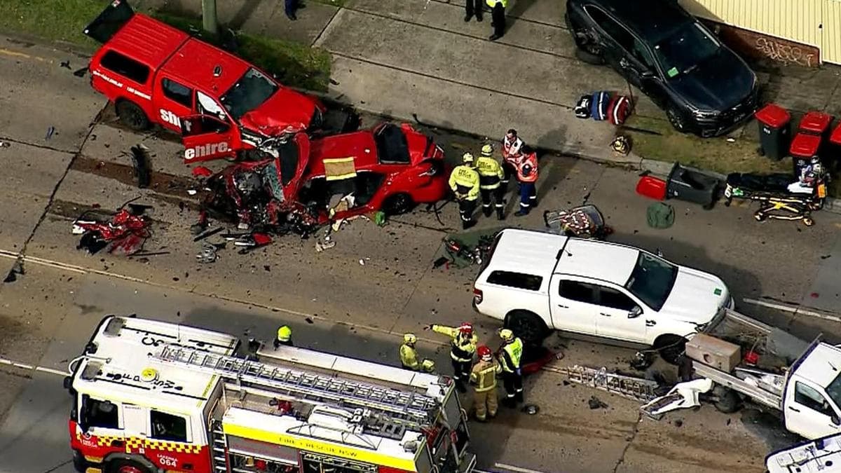 One man dead, multiple others trapped in massive nine-car pileup in Lakemba