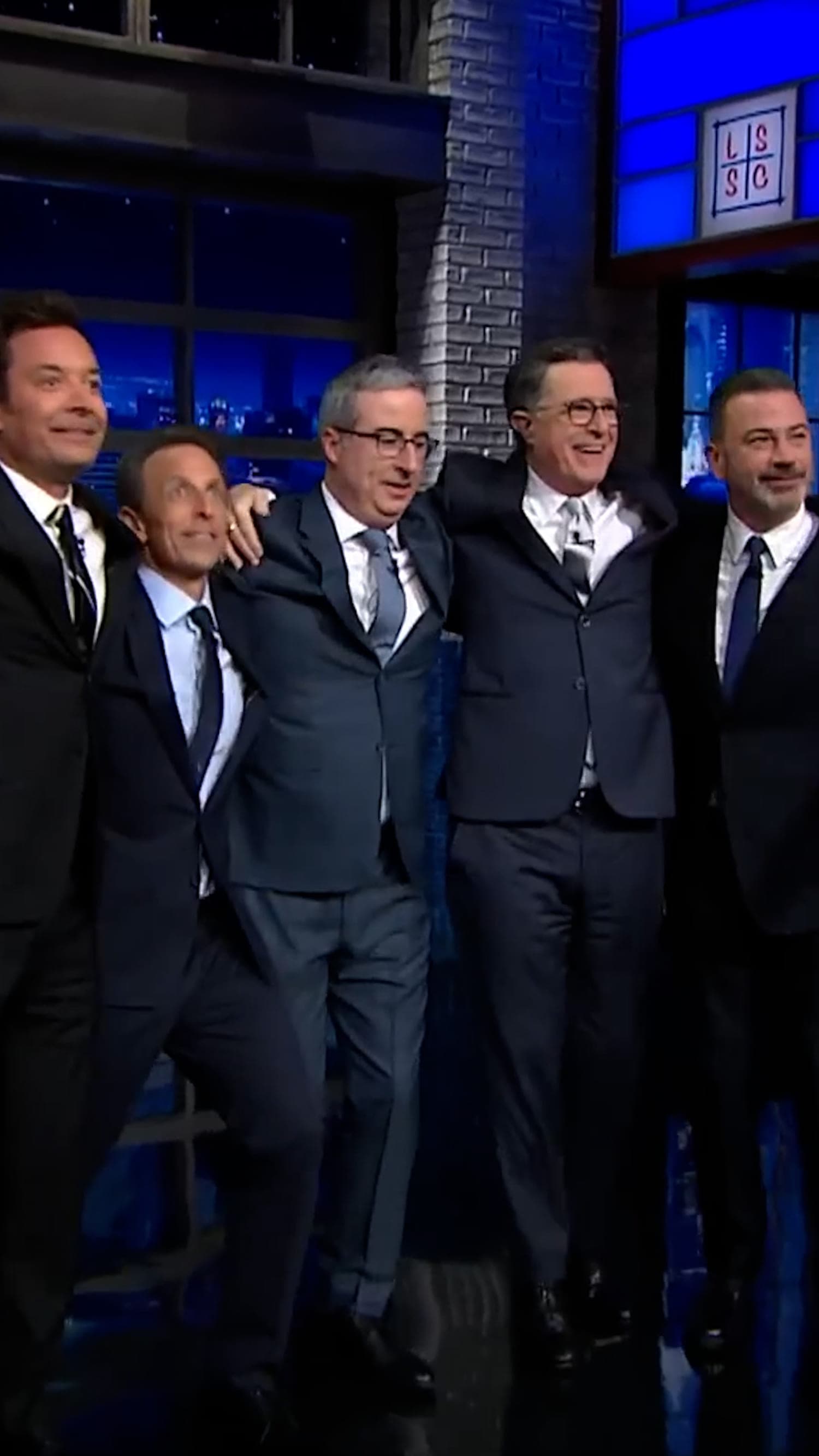 Late-night hosts reunite with Colbert before final show